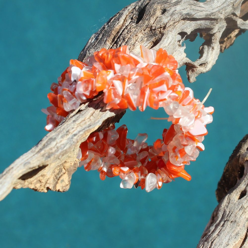 The Cleopatra Collection: Orange and White Glass Stretchy Bracelet